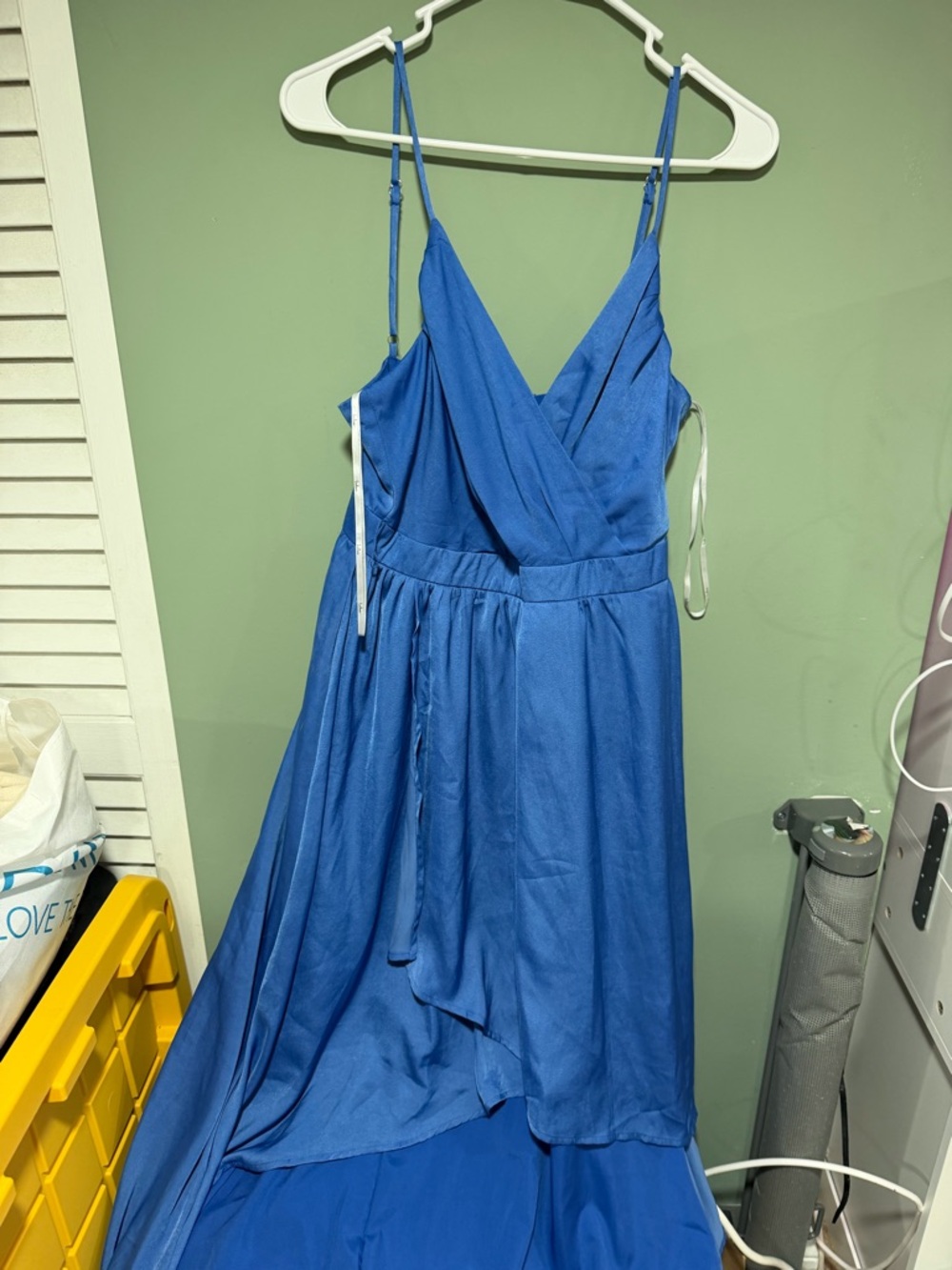 Lulu's Royal Blue Spaghetti-Strap Wrap Prom Dress